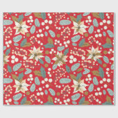 ポインセチア赤い背景の冬の休日のラップ ラッピングペーパー (フラット)
