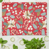 ポインセチア赤い背景の冬の休日 キッチンタオル (折り畳み)