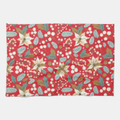 ポインセチア赤い背景の冬の休日 キッチンタオル (横)