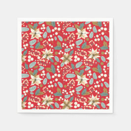 ポインセチア赤い背景の冬の休日 スタンダードカクテルナプキン