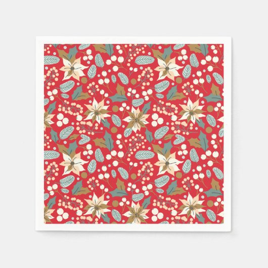 ポインセチア赤い背景の冬の休日 スタンダードカクテルナプキン (正面)