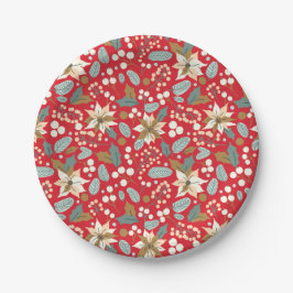 ポインセチア赤い背景の冬の休日 ペーパープレート