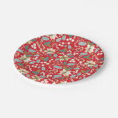 ポインセチア赤い背景の冬の休日 ペーパープレート (アングル)