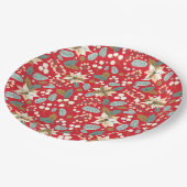 ポインセチア赤い背景の冬の休日 ペーパープレート (アングル)