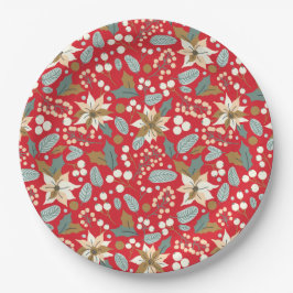 ポインセチア赤い背景の冬の休日 ペーパープレート