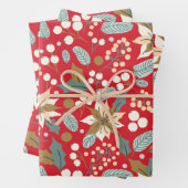 ポインセチア赤い背景の冬の休日 ラッピングペーパーシート (インサイチュ)