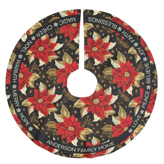 ポインセチア赤い花前向き言葉クリスマス ブラッシュドポリエステルツリースカート (正面)