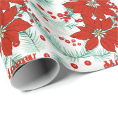 ポインセチア赤と緑クラシック色 ラッピングペーパー (ロールコーナー)