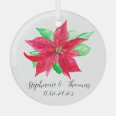 ポインセチア赤フローラクリスマスフラワー結婚ズ ガラスオーナメント (正面)