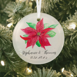 ポインセチア赤フローラクリスマスフラワー結婚ズ ガラスオーナメント