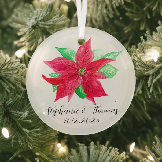 ポインセチア赤フローラクリスマスフラワー結婚ズ ガラスオーナメント (インサイチュ)