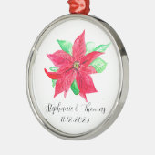 ポインセチア赤フローラクリスマスフラワー結婚ズ メタルオーナメント (左)