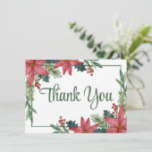 ポインセチア赤フローラ結婚クリスマス サンキューカード (スタンド正面)
