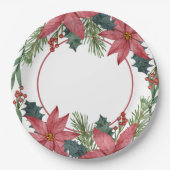 ポインセチア赤フローラ結婚クリスマス ペーパープレート (正面)