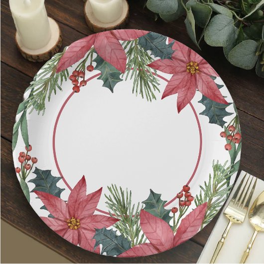 ポインセチア赤フローラ結婚クリスマス ペーパープレート