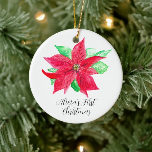 ポインセチア赤フローラ花初めてのクリスマス セラミックオーナメント (ツリー)
