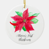 ポインセチア赤フローラ花初めてのクリスマス セラミックオーナメント (正面)