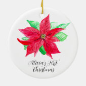 ポインセチア赤フローラ花初めてのクリスマス セラミックオーナメント (裏面)