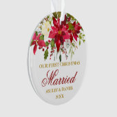 ポインセチア赤フローラ金ゴールド結婚した初めてのクリスマス オーナメント (正面)