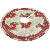 ポインセチア赤ベージュフェスティバルワーズクリスマス ブラッシュドポリエステルツリースカート (アングル)