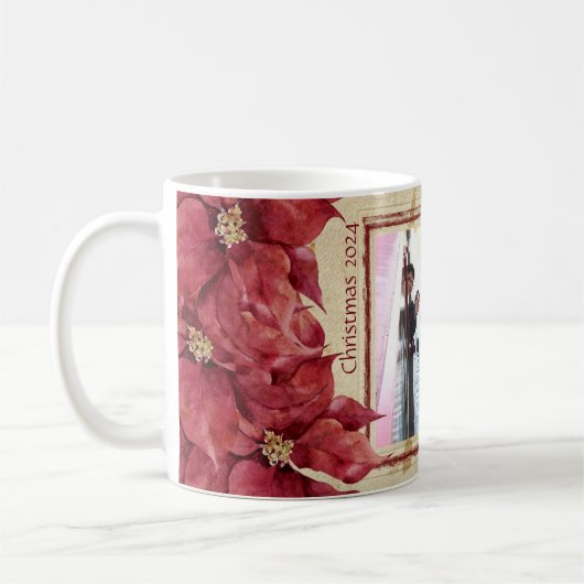 ポインセチア赤枠クリスマスマグ コーヒーマグカップ (左)