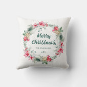 ポインセチア赤緑白リースクリスマスポエトリー クッション (裏面)