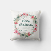 ポインセチア赤緑白リースクリスマスポエトリー クッション (正面)