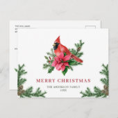 ポインセチア赤（鳥）ショウジョウコウカンチョウクリスマスグリーティングホリデー ポストカード (正面/裏面)