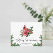 ポインセチア赤（鳥）ショウジョウコウカンチョウクリスマスグリーティングホリデー ポストカード (スタンド正面)