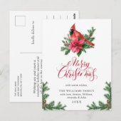 ポインセチア赤（鳥）ショウジョウコウカンチョウクリスマスグリーティングホリデー ポストカード (正面/裏面)