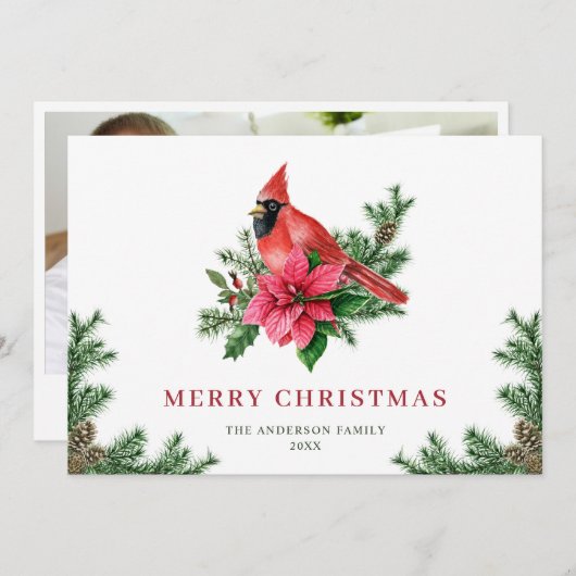 ポインセチア赤(鳥)ショウジョウコウカンチョウクリスマスグリーティング写真 シーズンカード (正面/裏面)