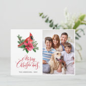 ポインセチア赤（鳥）ショウジョウコウカンチョウクリスマスグリーティング写真 シーズンカード (スタンド正面)