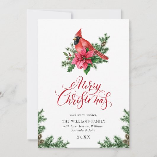 ポインセチア赤(鳥)ショウジョウコウカンチョウクリスマスグリーティング シーズンカード (正面)