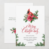 ポインセチア赤(鳥)ショウジョウコウカンチョウクリスマスグリーティング シーズンカード (正面/裏面)