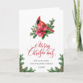 ポインセチア赤（鳥）ショウジョウコウカンチョウクリスマスグリーティング シーズンカード (正面)