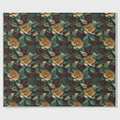 ポインセチア金ゴールドの花3D緑 |クリスマス ラッピングペーパー (フラット)