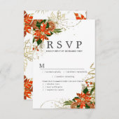 ポインセチア金ゴールドクリスマスウェディングRSVPカード 出欠カード (正面/裏面)