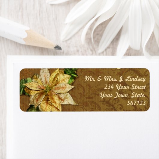 ポインセチア金ゴールドクリスマス住所 シール (インサイチュ)