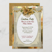 ポインセチア金ゴールドクリスマス招待状 招待状 (正面/裏面)