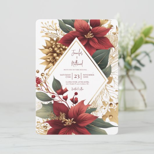 ポインセチア金ゴールドクリスマス結婚フェスティバル 招待状 (スタンド正面)