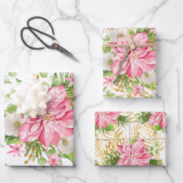 ポインセチア金ゴールドパームツリー ラッピングペーパーシート