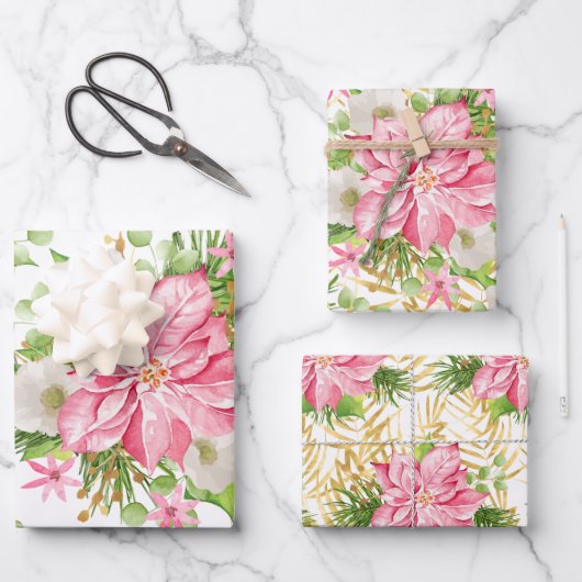 ポインセチア金ゴールドパームツリー ラッピングペーパーシート (正面)