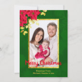 ポインセチア金ゴールドリーフ&トリムファミリーフォトクリスマス シーズンカード (正面)
