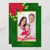 ポインセチア金ゴールドリーフ&トリムファミリーフォトクリスマス シーズンカード (正面/裏面)