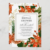 ポインセチア金ゴールド冬ブライダルシャワー 招待状 (正面/裏面)