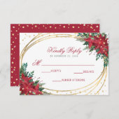 ポインセチア金ゴールド幾何学的結婚クリスマス 出欠カード (正面/裏面)