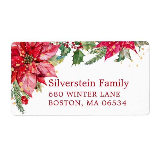 ポインセチア金ゴールド(ばちゃばちゃ)跳ねる配送先住所 ラベル (正面)
