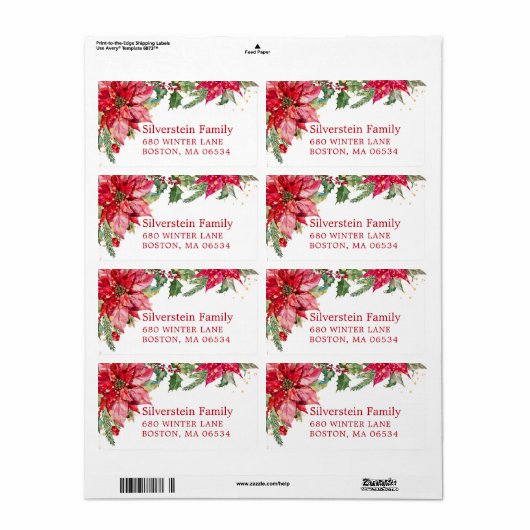 ポインセチア金ゴールド(ばちゃばちゃ)跳ねる配送先住所 ラベル (フルシート)