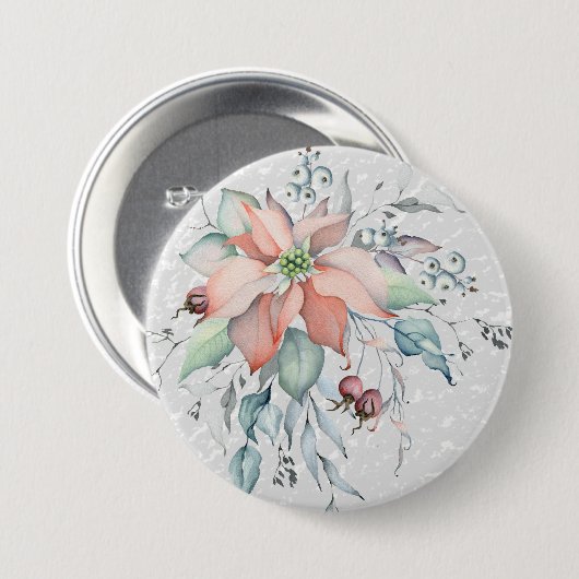 ポインセチア雪のシ葉ーン,,果実,コセージ 缶バッジ (正面&裏面)