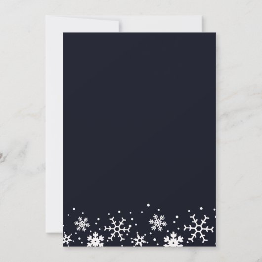 ポインセチア雪のダークブルーの誕生日パーティー 招待状 (裏面)
